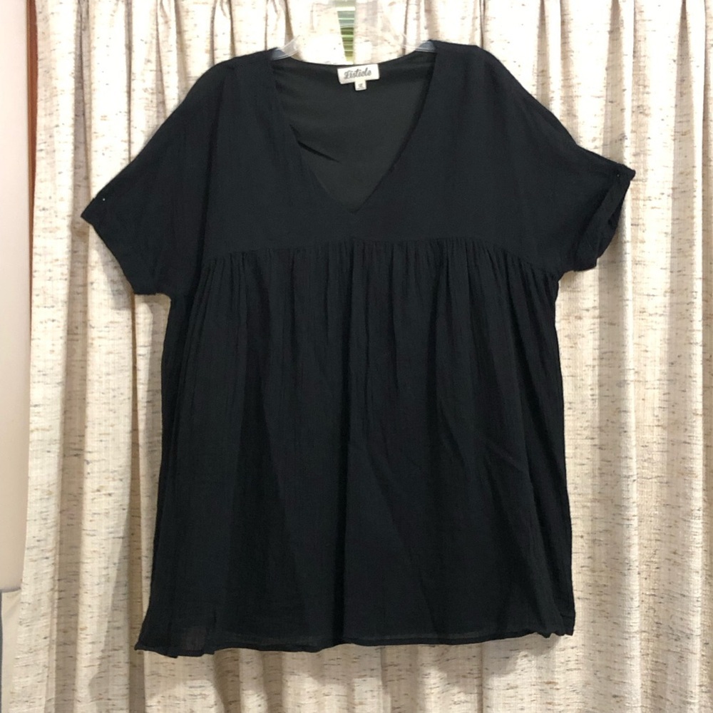 Listicle Black Crinkle Gauze Babydoll Mini Dress